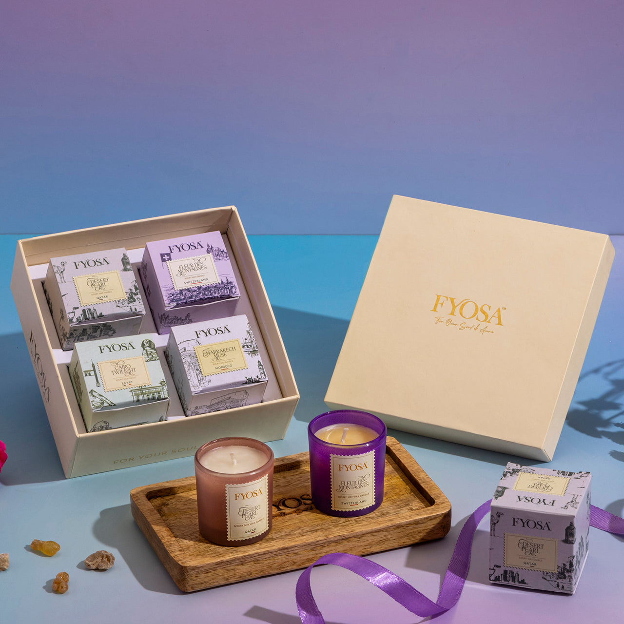 Fyosa World Journey – Pack of 4 Scented Candles (Qatar, Switzerland, Egypt, Morocco) - COMBO-1