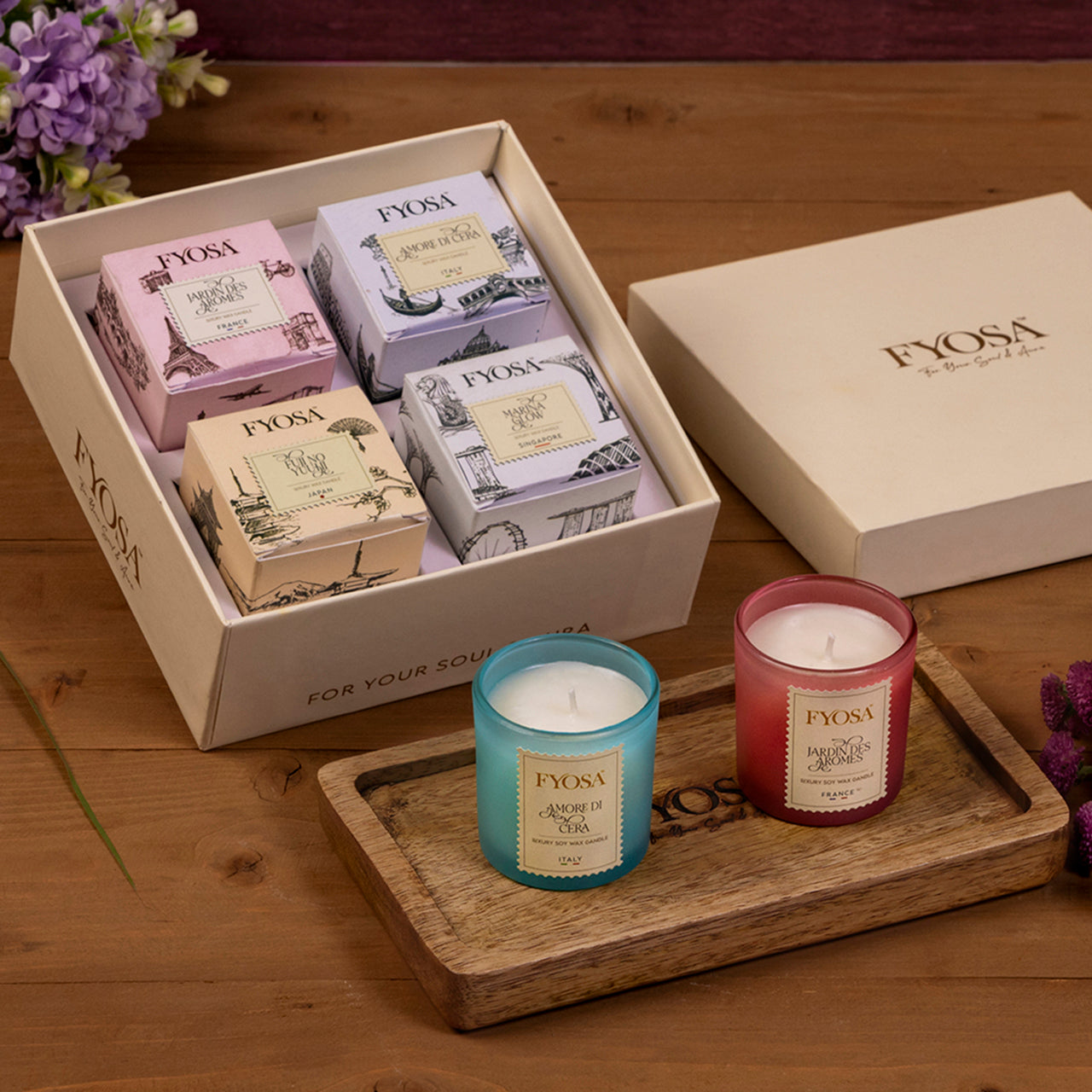 Fyosa World Journey – Pack of 4 Scented Candles (France, Italy, Japan, Singapore) - COMBO-3