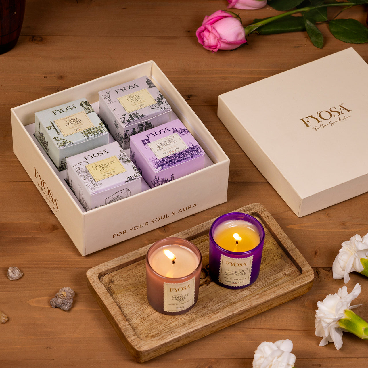 Fyosa World Journey – Pack of 4 Scented Candles (Qatar, Switzerland, Egypt, Morocco) - COMBO-1