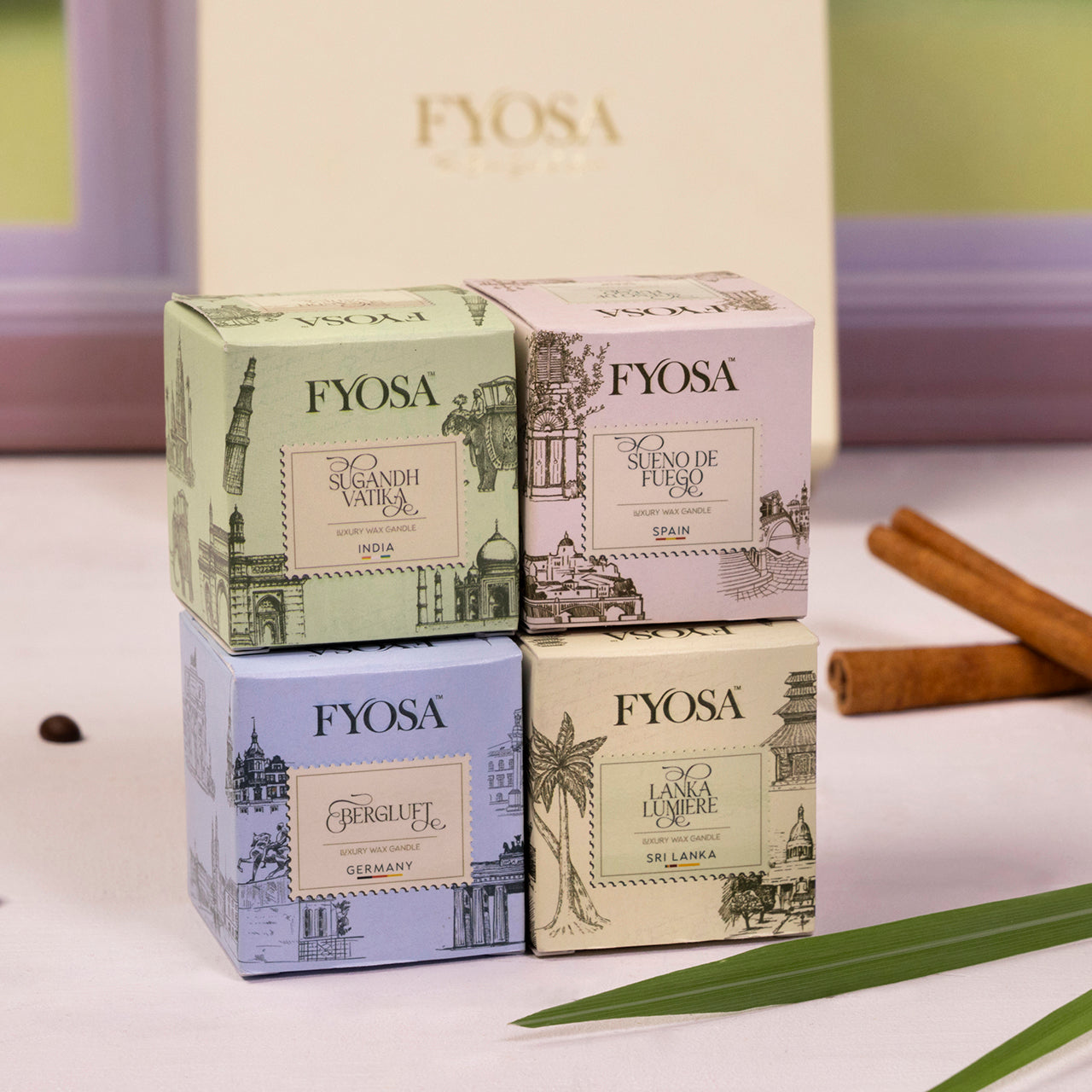 Fyosa World Journey – Pack of 4 Scented Candles (India, Spain, Germany, Sri Lanka) - COMBO-2
